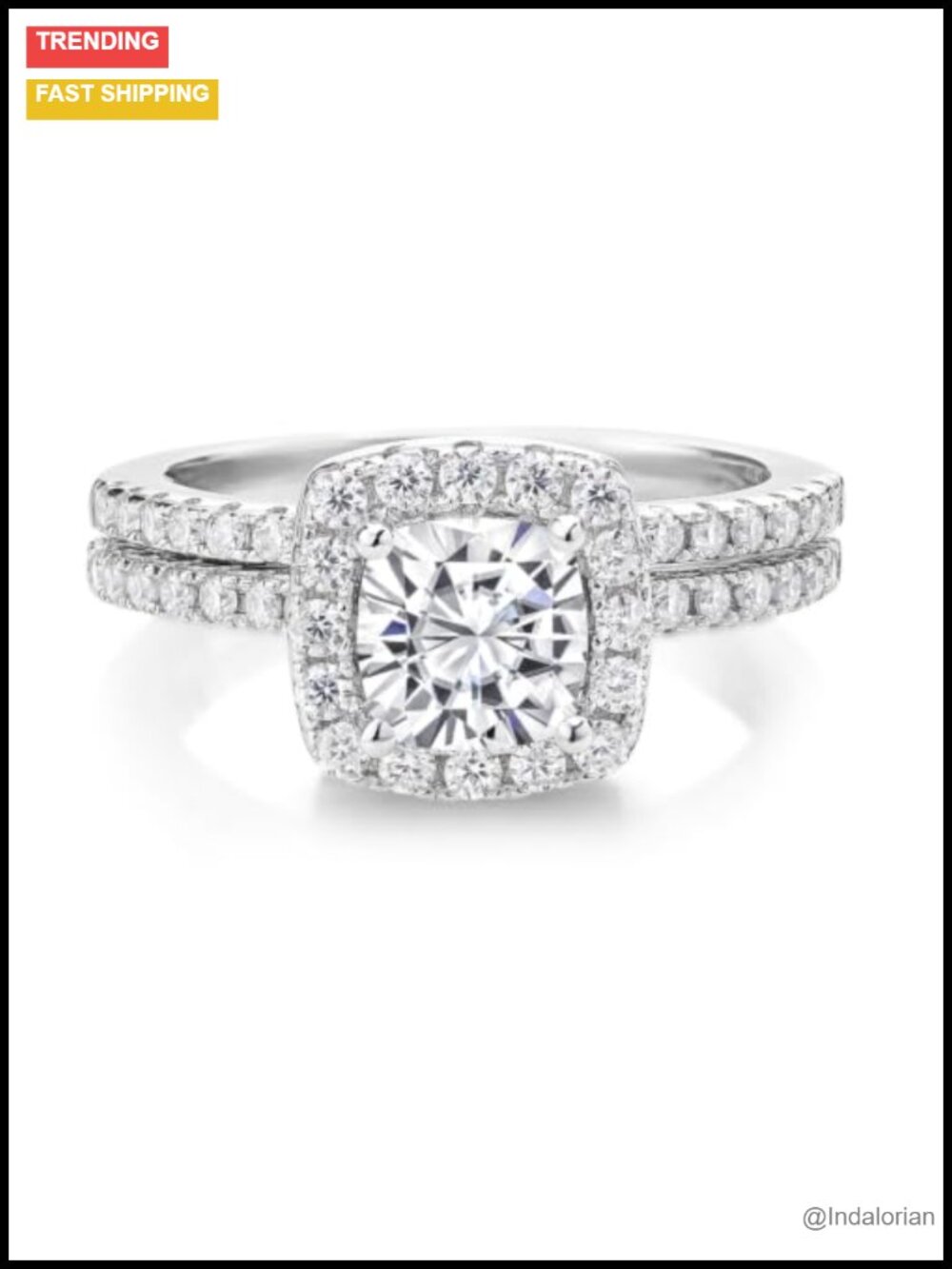 925 Sterling Silver Halo Bridal Set Ring Cushion Cut Gemstone Wedding